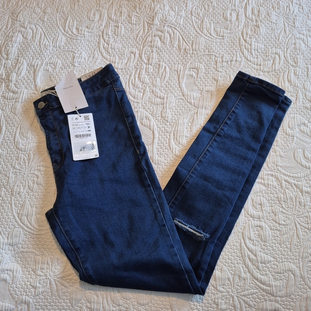 Zara girls size 13/14 blue jeggings, adjustable waist, NEW